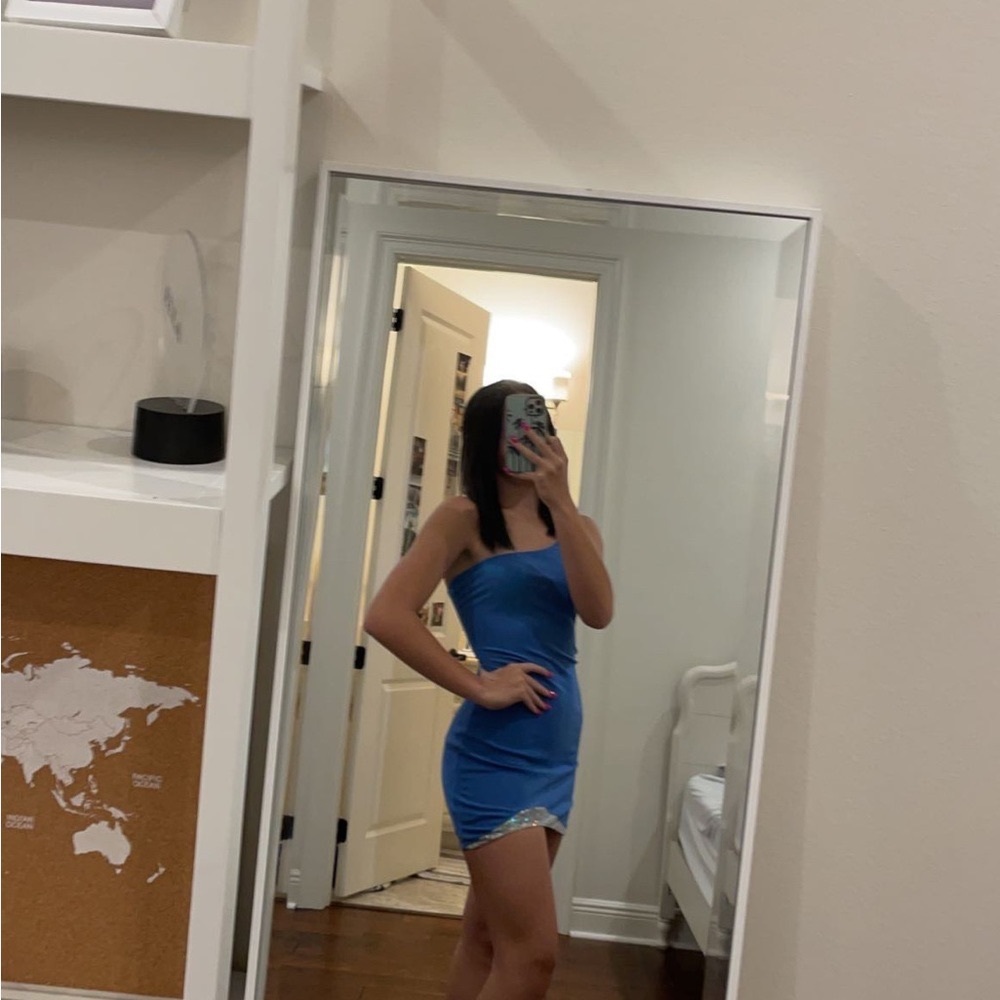 Blue Lucy and the sky one strap hoco dress